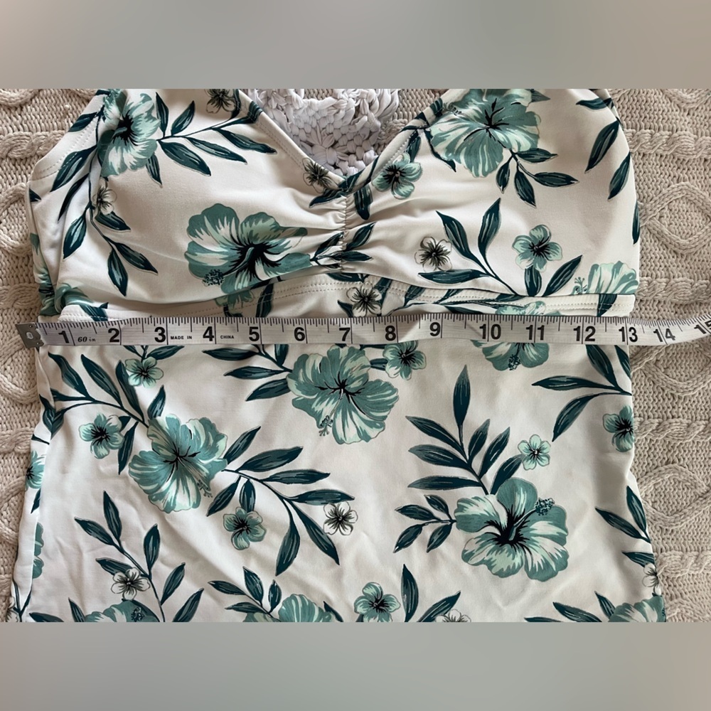 Ambrielle brand White & green Floral Tankini with knit braided straps size S - Picture 12 of 13
